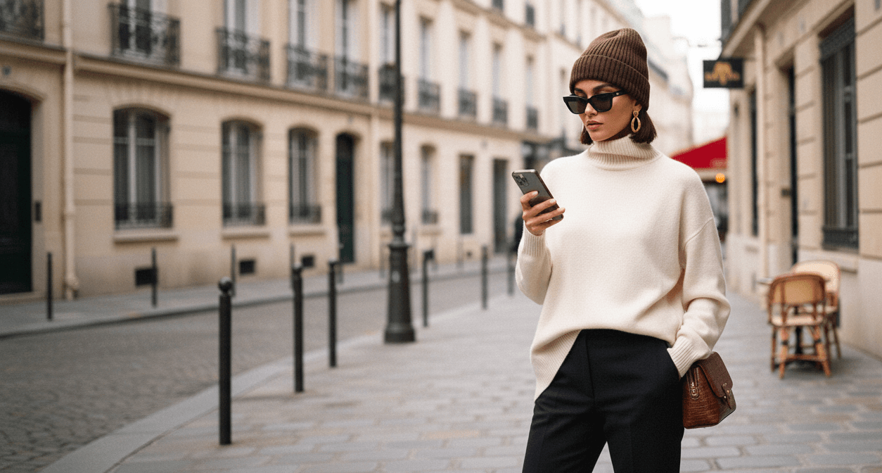 Editorial portrait of model wearing the collection