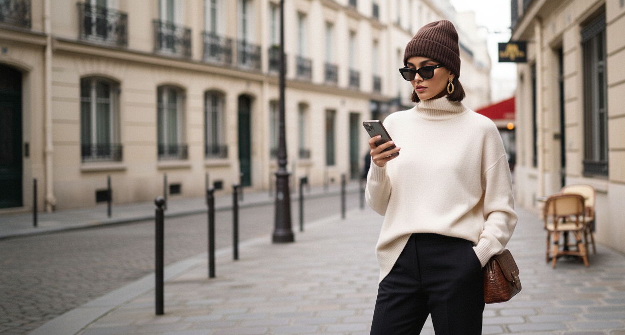 Editorial portrait of model wearing the collection